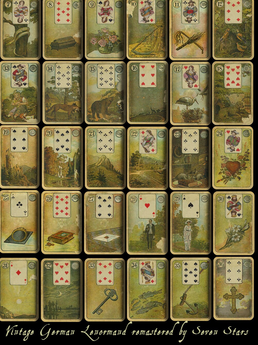 Vintage LENORMAND 1800s Deck remastered with by tarotbyseven