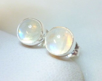 Rainbow Moonstone Stud Earrings 5mm .. Moonstone earrings .. Moonstone Studs .. Simple Feminine Jewelry .. Sterling Silver Studs .. Handmade