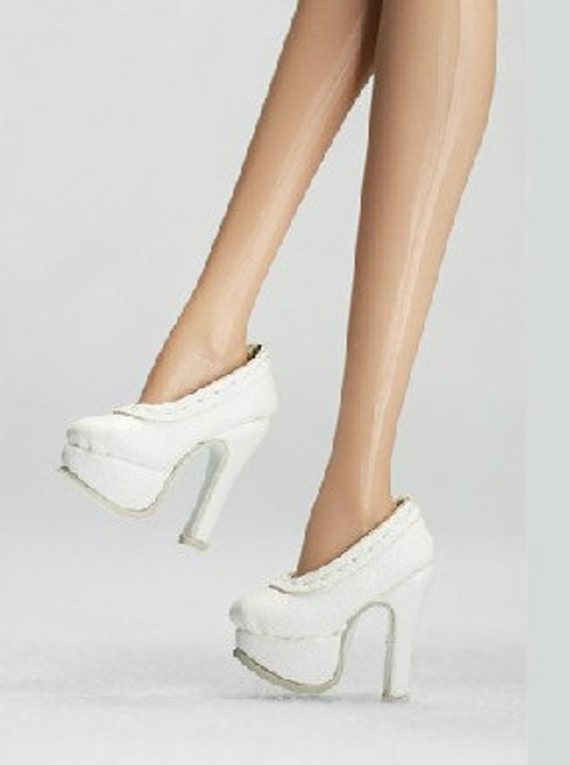 Items similar to Pure handmade barbie Doll shoes White leather high heel /Doll high heel /Doll