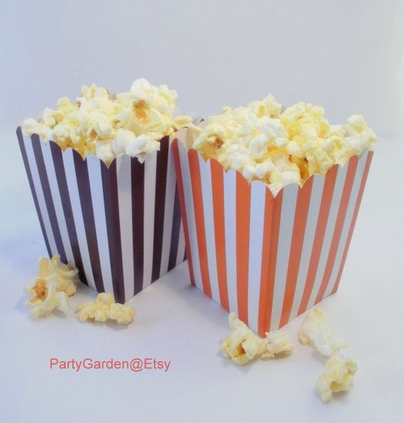 24 Thanksgiving Fall Autumn Mini Popcorn Box Set - Orange Stripe and Brown Stripe Il_570xn