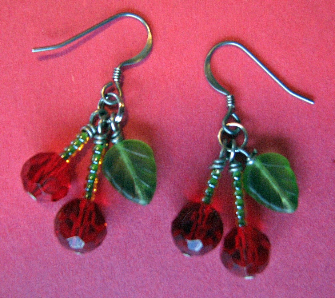 Cherry Earrings Red Swarovski Crystal Earrings Spring Jewelry