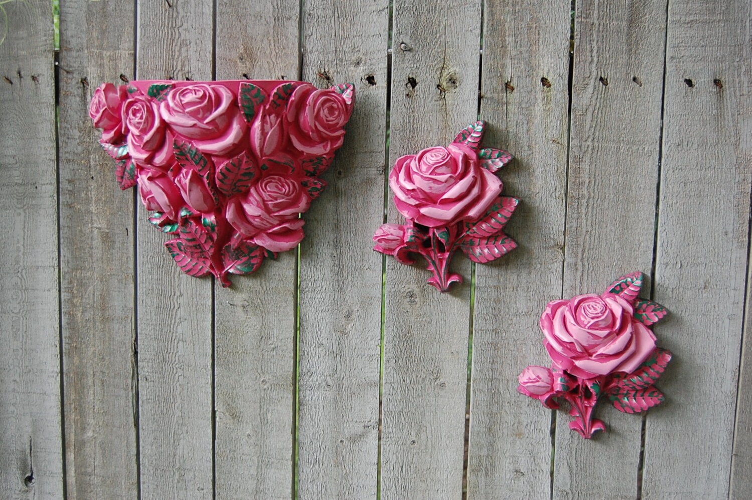 Shabby Chic Shelf Wall Decor Hot Pink Rose by TheVintageArtistry