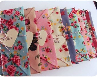 6 x Will you be my bridesmaid Card, Wedding Invitation, bridesmaid reveal. Maid of honour, Matron of Honour, floral fabric envelopes