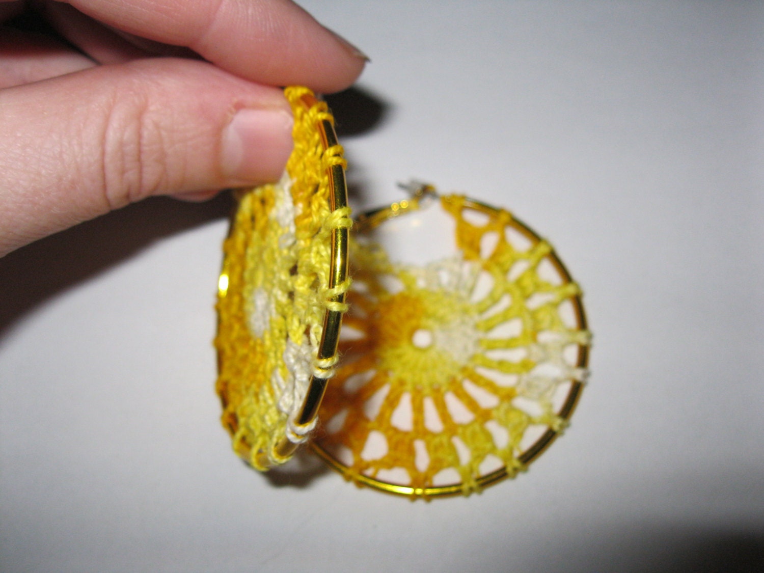 Yellow Crochet Hoop Earring by DoreenHookedIt on Etsy