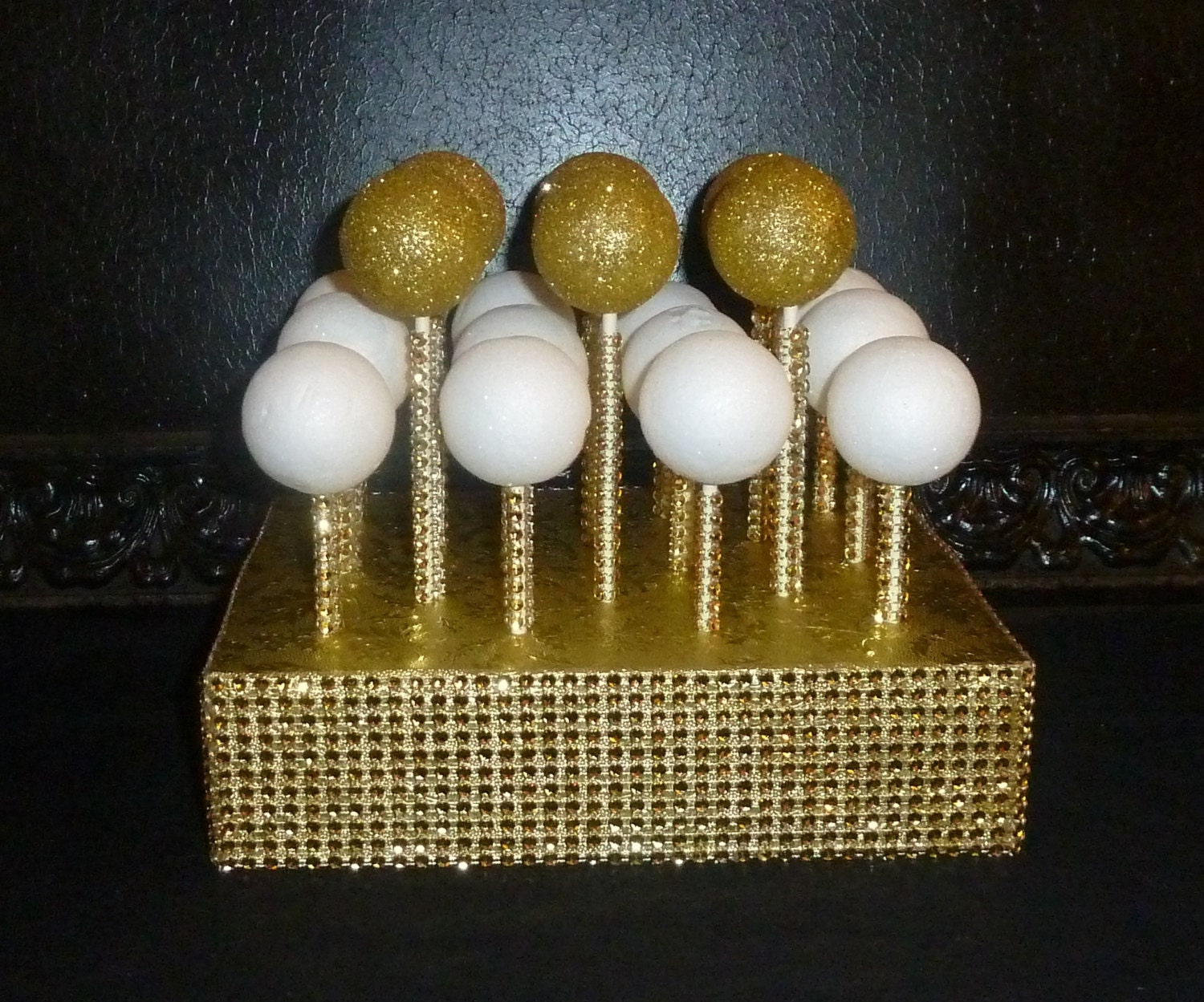 gold foil cake pop stand lollipop holder rustic shabby