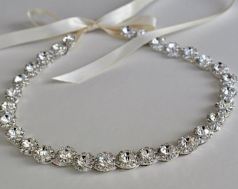 Ready To Ship - Wedding Hair Accessory, Beaded Headband, Bridal Headband, Crystal Ribbon Headband, rhinestone headband, hair accessories
