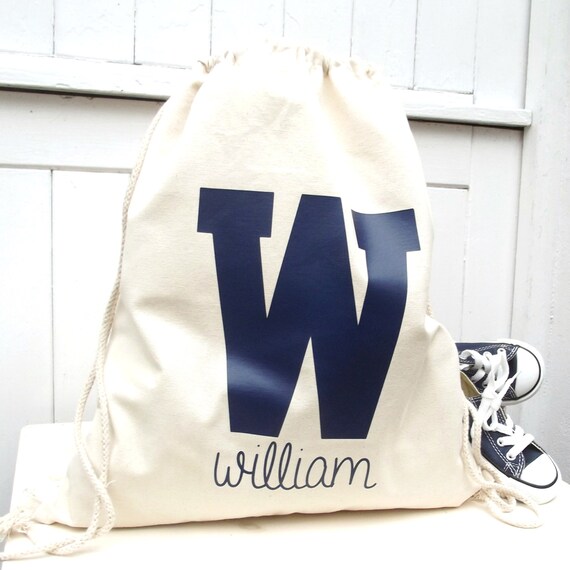 Kids personalised cotton canvas storage bag 'College Initial' back to ...