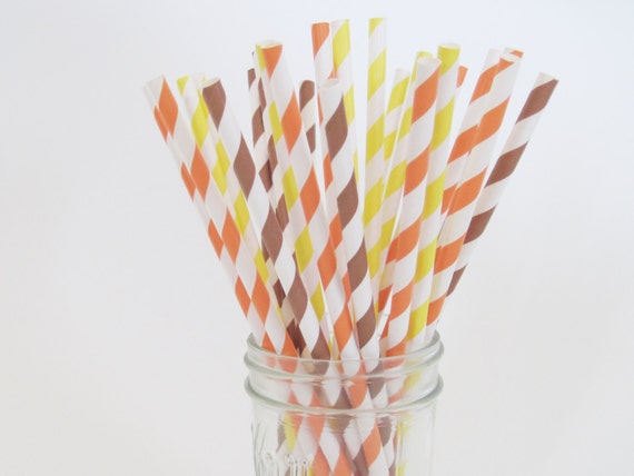 Fall Orange, Brown & Yellow Paper Straw Mix - Thanksgriving Party Supply - ships less than 24 hours Il_570xn