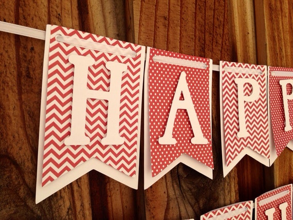 Red polka Dot and chevron Banner Birthday Banner Happy 1st