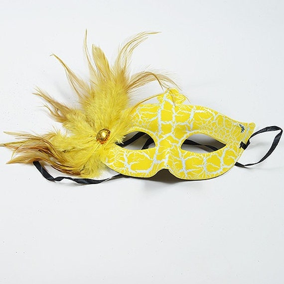 Items similar to Yellow Handmade Masquerade Mask with Feather
