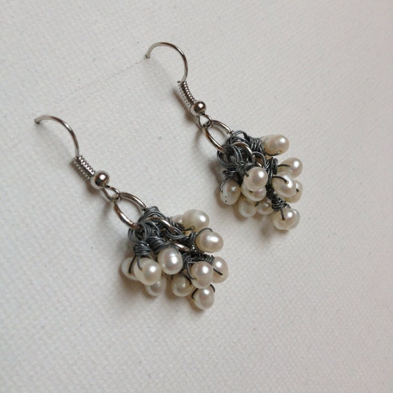 Items similar to Freshwater Pearl Cluster Dangle Earrings on Etsy