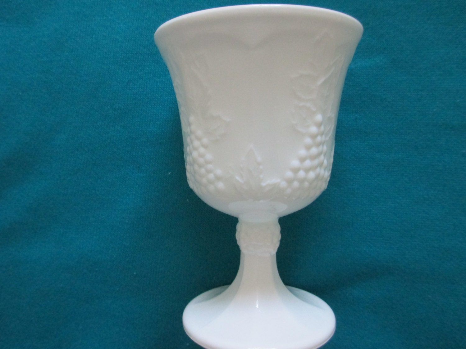 White grape pattern milk glass goblet or vase