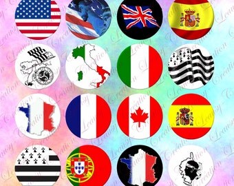 Image digitale drapeau 1 inch-25mm, capsule, cabochon rond, loisirs créatifs, téléchargement immédiat, image imprimable, bijoux, clipart,