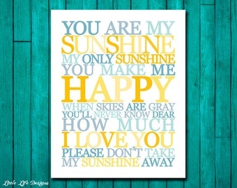 You Are My Sunshine Wall Art. Childrens Nursery Decor. You Are My Sunshine My Only Sunshine. Kids Room Decor. Nursery Wall Art. 5 Versions!