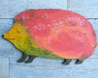Hedgehog handpainted wood wall sculpture