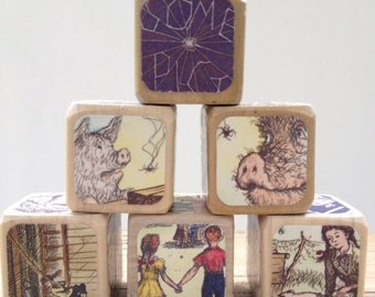 Charlotte's Web // Childrens Book Blocks // Natural Wood Toy