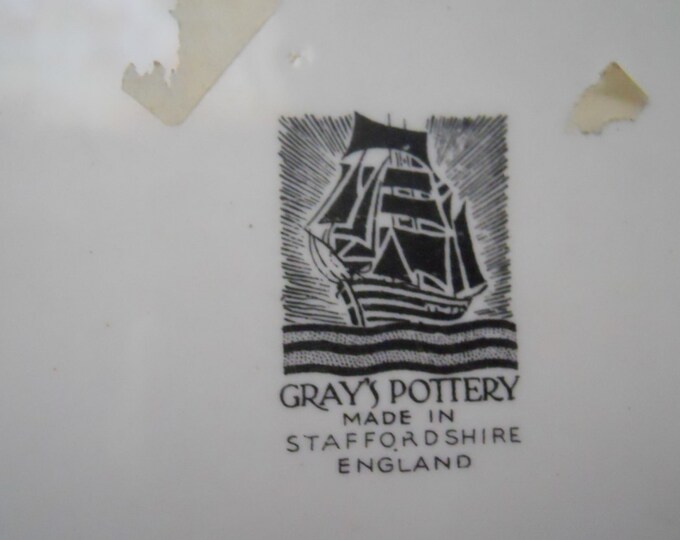 Vintage Gray's Pottery Trinket Box, Hand-Painted Box with Fishing Scene