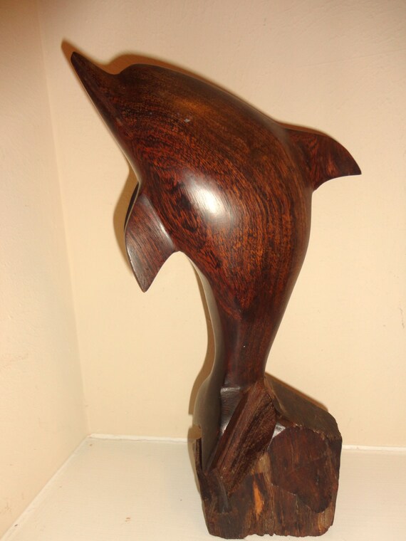 Vintage Hand Carved Teak Wood Dolphin