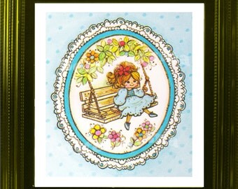 Adorable Kawaii Hallmark Girl on a Swing POSTER large 16 x 18 child bedroom Print