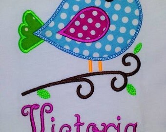 Personalized Bird on a Branch Applique Shirt or Onesie