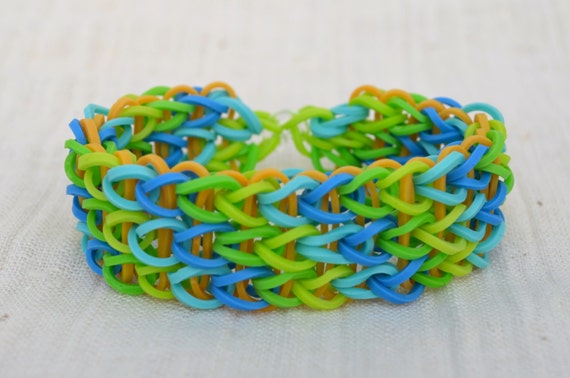 Items similar to Rainbow Loom bracelet made from rubber bands, neon ...