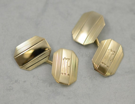 Vintage 14K Gold Cufflinks Engraved M