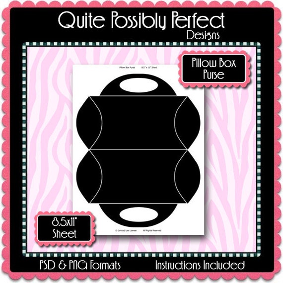 Pillow Box Purse Template Instant Download PSD and PNG Formats