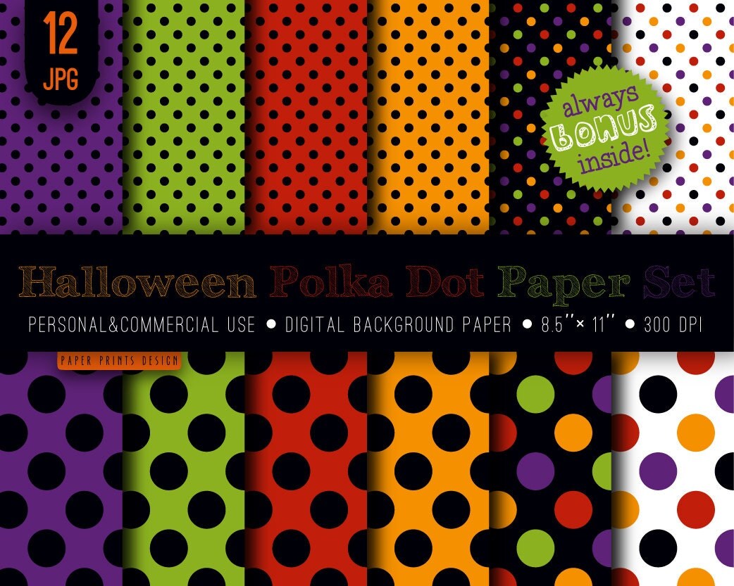 8.5 x 11 Halloween Polka Dot Digital Paper 8.5 x 11 print