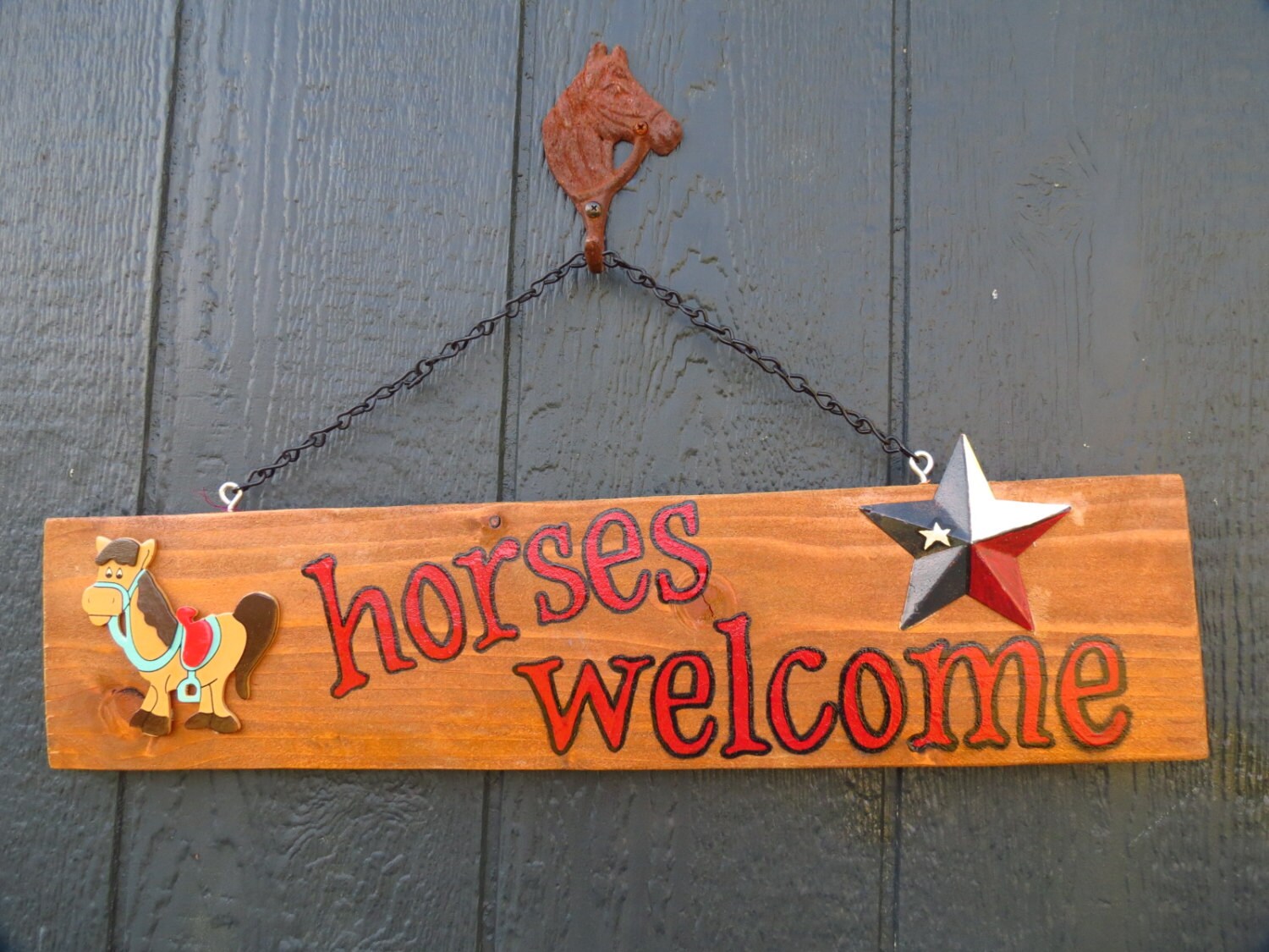 Horses Welcome Sign With Wooden Horse And By Back40signztexas