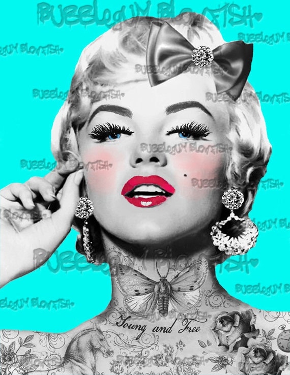 Tattooed Marilyn Monroe red lips Digital art by BubblegumBlowfish