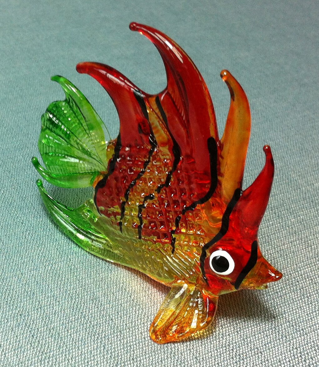 Hand Blown Glass Exotic Fish Sea Animal Cute Red Stripes