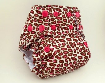 SALE! OS Bamboo/Hemp Pocket Cloth Diaper "Pink Leopard"