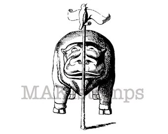Animal rubber stamp / Hippo listening to bird / Unmounted rubber stamp (131017)