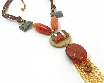 Boho Tassel Necklaces Gemstone Statement by osofreejewellery