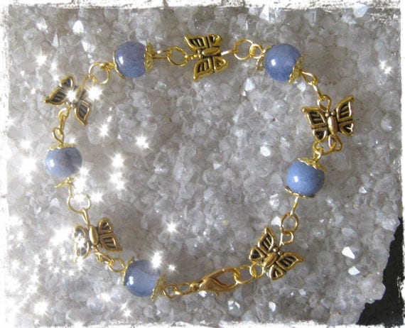 Handmade Gold Bracelet with Lavender Jade & Butterflies by IreneDesign2011