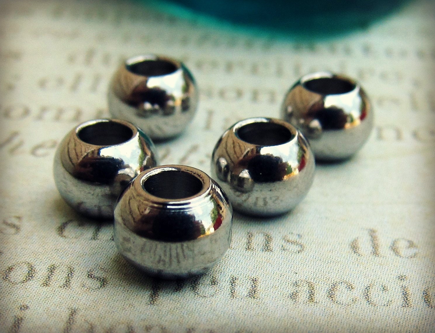 6mm Bead Stainless Steel Large Hole Beads Set of 10 SST