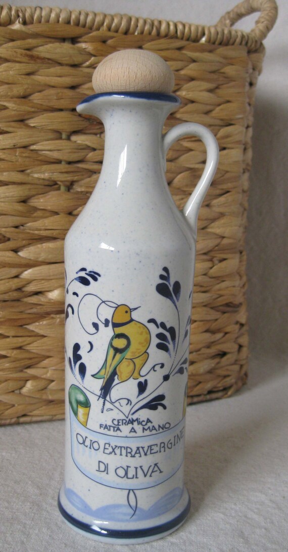 Tuscan Olive Oil Ceramic Bottle Dispenser with Lid Hand