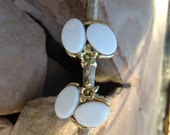 WhiteThermoset Lucite Earrings Set In Silvertone Adrorned With Flowers