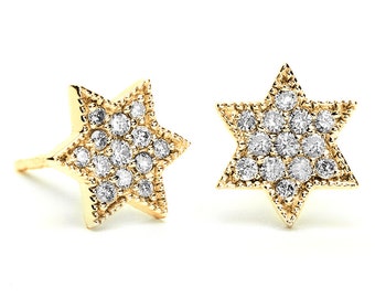 Gold Star Of David Earrings, Diamond Star Of David Earrings, Star Of David Stud Earrings, Bat Mitzvah Gift, Jewish Jewelry, Judaica