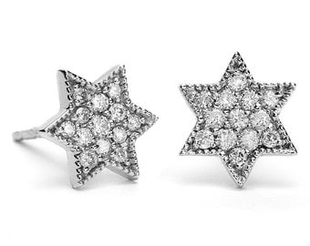 White Gold Star Of David Earrings, Silver Star Of David Earrings, Star Of David Stud Earrings, Bat Mitzvah Gift, Jewish Jewelry, Judaica