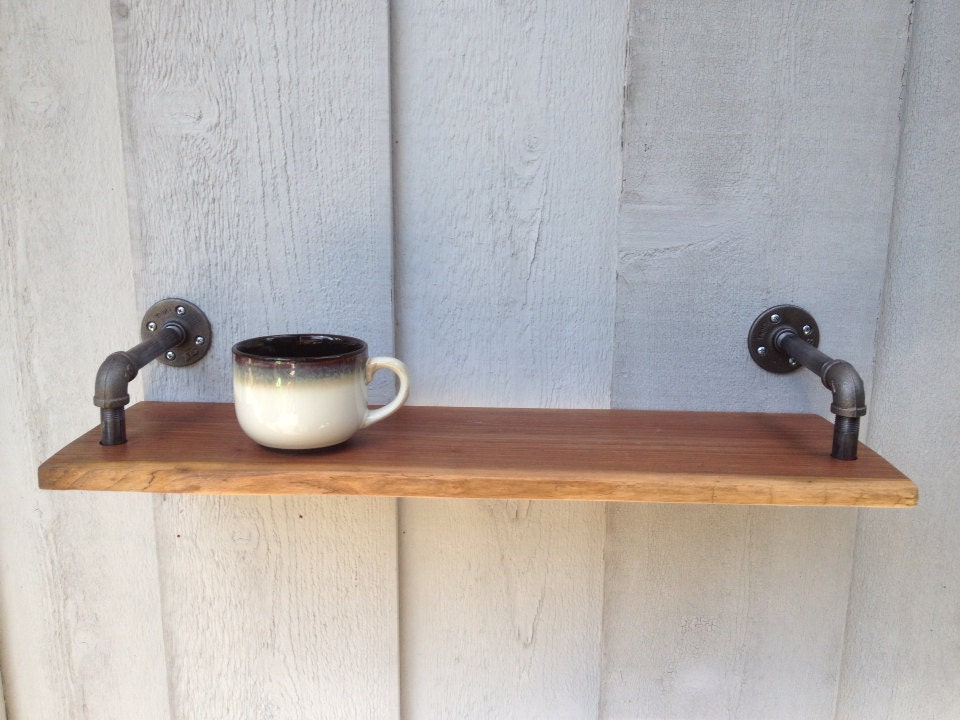 Reclaimed Raw Edge Black Walnut Shelf w/ Contemporary Steel