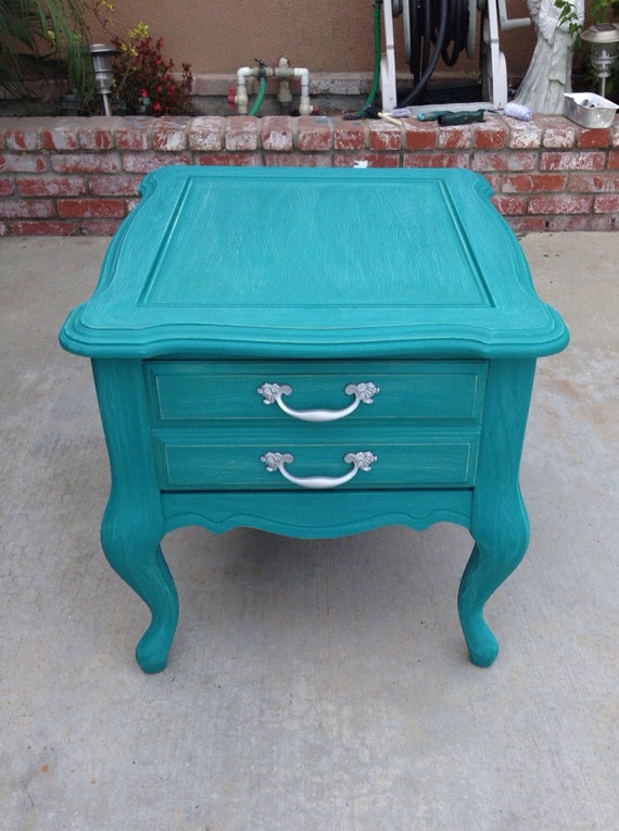 SOLD Shabby chic teal end table/nightstand