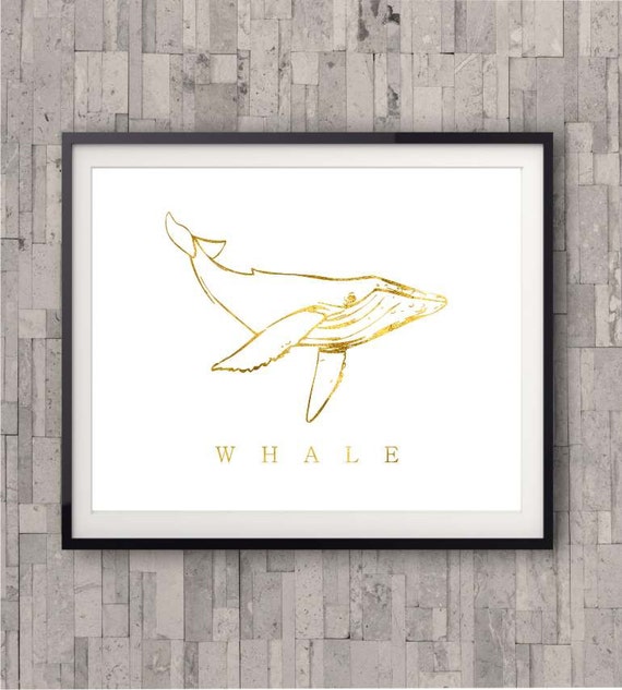 Whale Gold Print, Beach Decor, Gold Foil Print, Shiny gold finish, Nautical Decor, Beach Home Decor, Art Print , Beach Poster