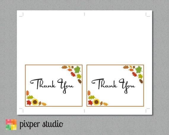 INSTANT DOWNLOAD Printable Thank You Cards Fall Autumn