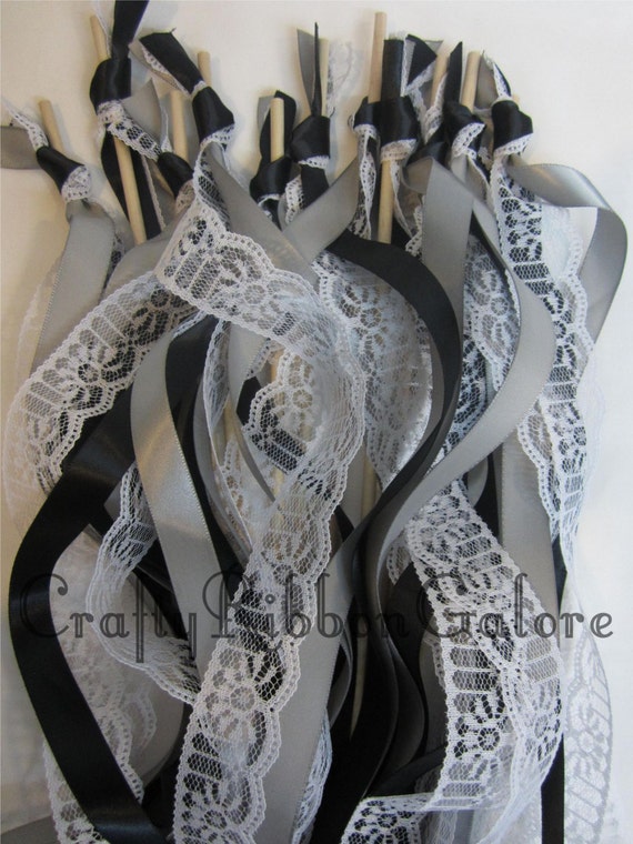 150 Wedding Wands Triple streamer NO bells. Ribbons and/or lace your choice of color Il_570xn