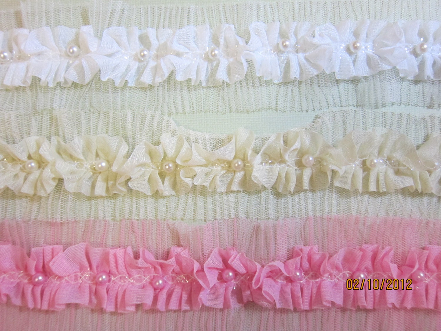 1yChiffon Ruffle TrimFCLC018 Chiffon Tulle TrimRuffle Pearl