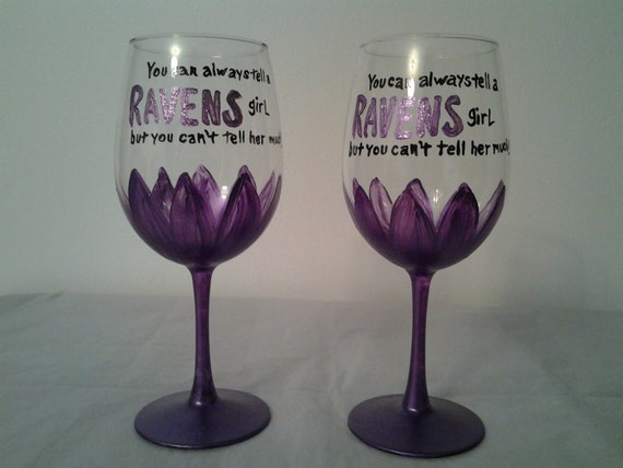 hand painted ravens wine glass