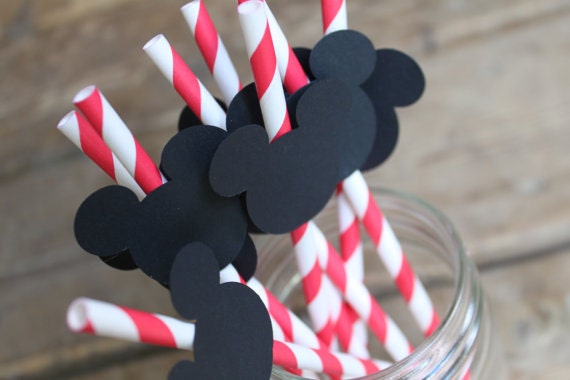 Paper Straws with Mickey Mouse, Birthday Party, Disney Decor, Mickey Party - Set of 10
