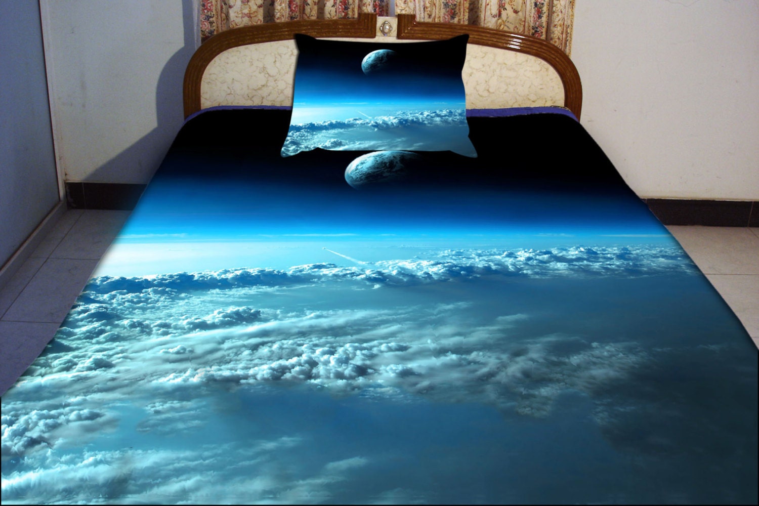 Cloud quilt cover sky blue bedding set two sides by Tbedding