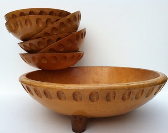 Vintage Munising Wooden Salad Bowl Set -- Maple 7 Pieces - Free ...